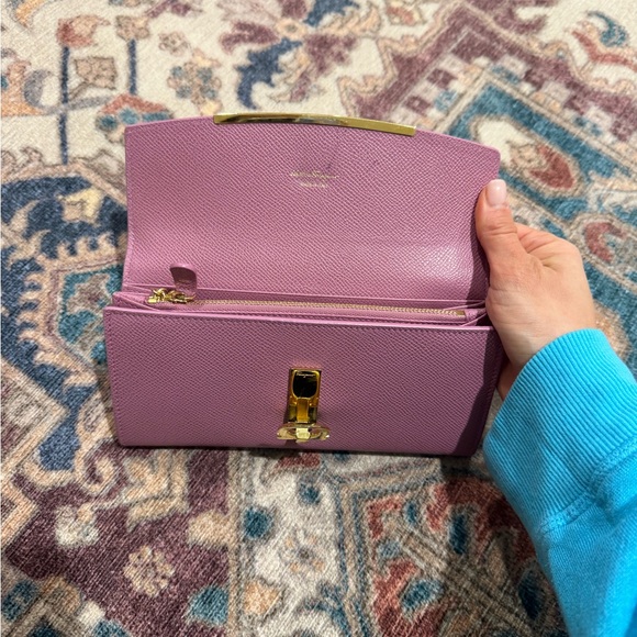 • FERRAGAMO • Gancini Lock Wallet Violet Purple Card Holder Gold - Picture 3 of 6